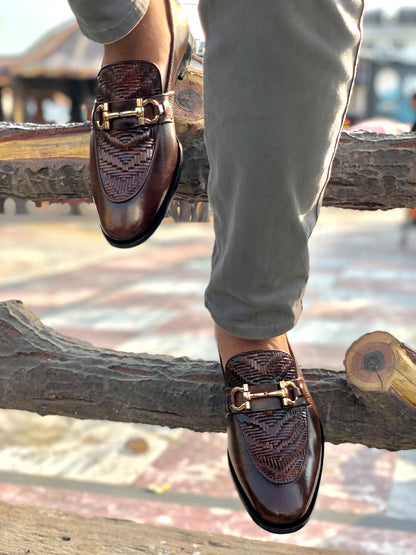 Brown Knitted pattern Loafers