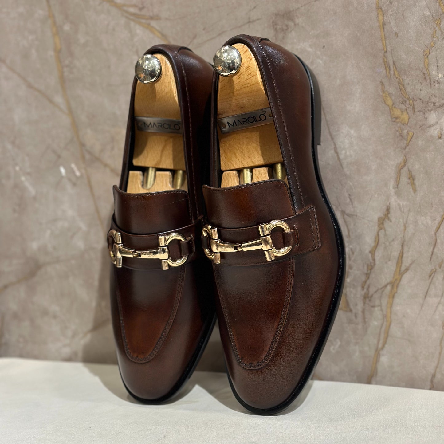 Brown Shaded Buckle Loafers