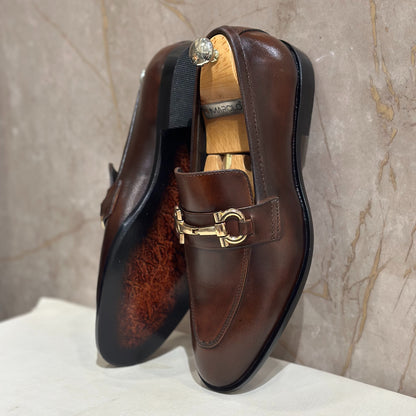 Brown Shaded Buckle Loafers