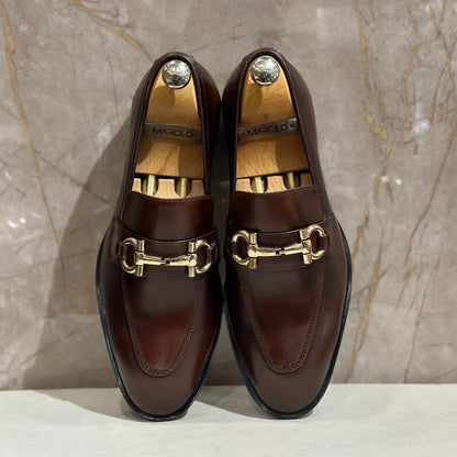 Brown Shaded Buckle Loafers