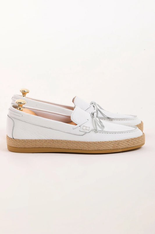 White Juet Sole Bow Loafer