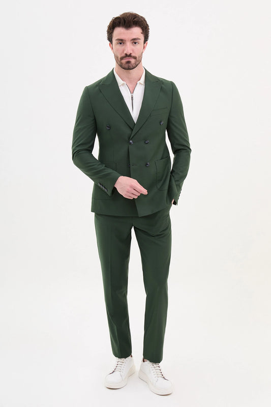 Green Slim Fit Double Breasted Suit