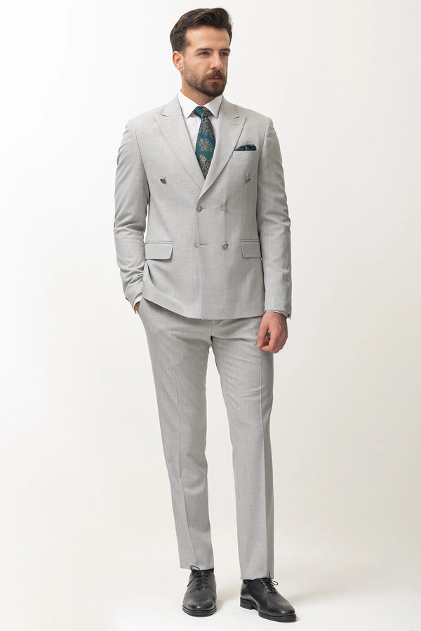 Grey Double Breasted Slim Fit Premium Suit