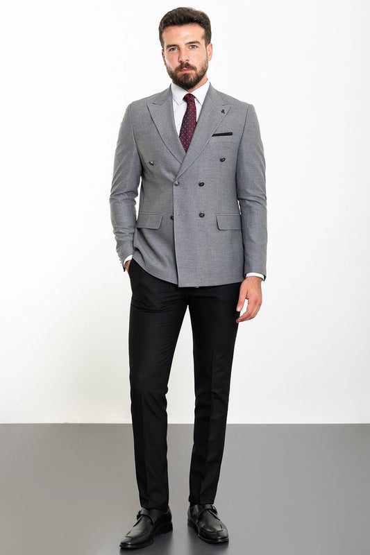 Grey Combined Wool Double Breasted Men's Suit