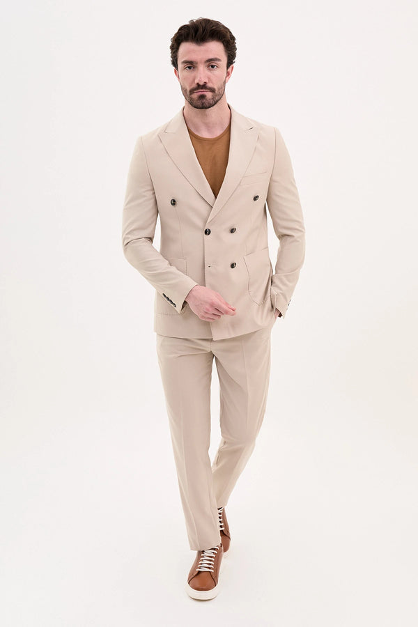 Stone Slim Fit Double Breasted Suit