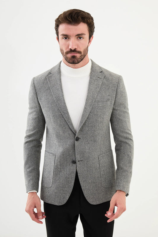 Grey Wool Slim Fit Blazer