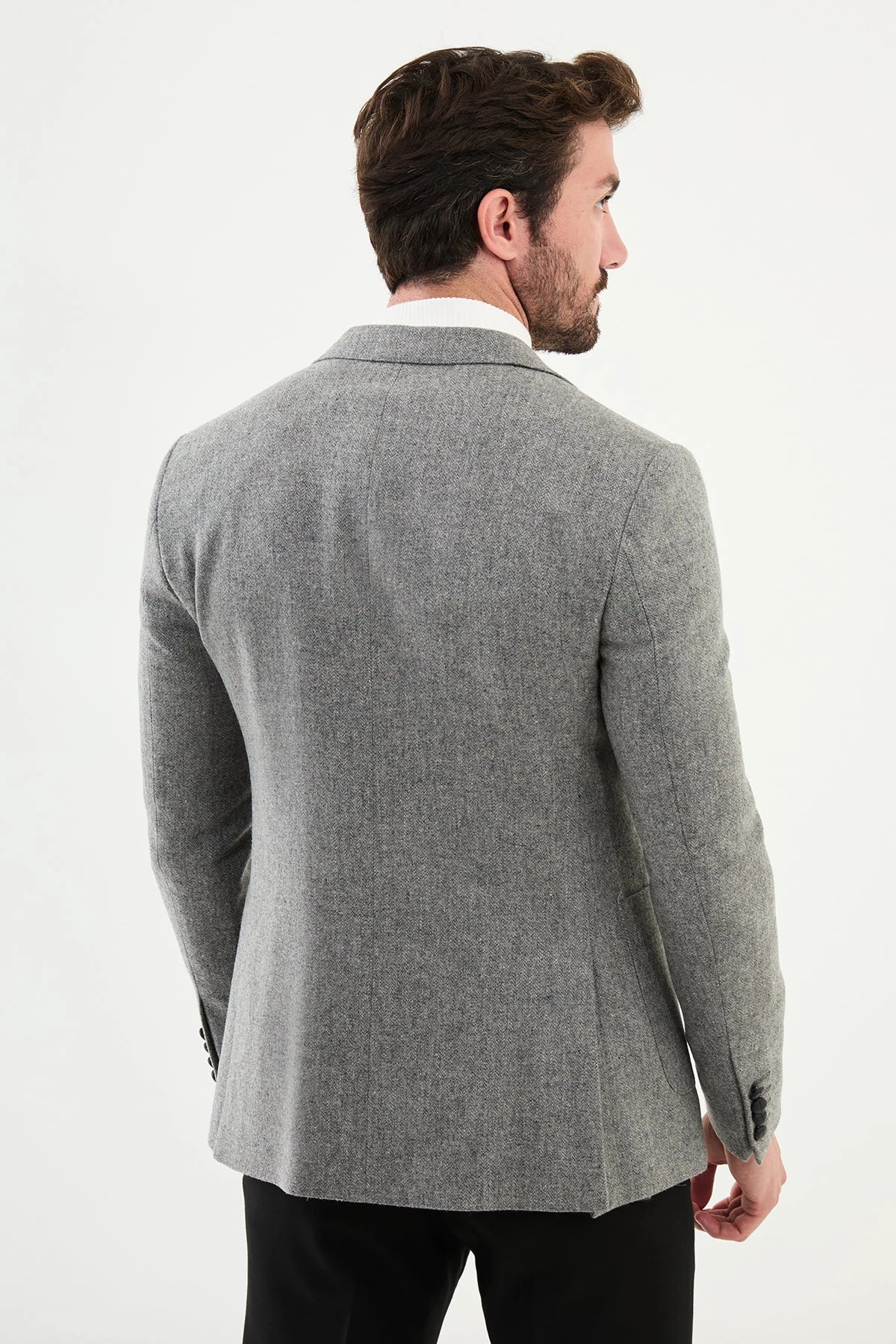 Grey Wool Slim Fit Blazer