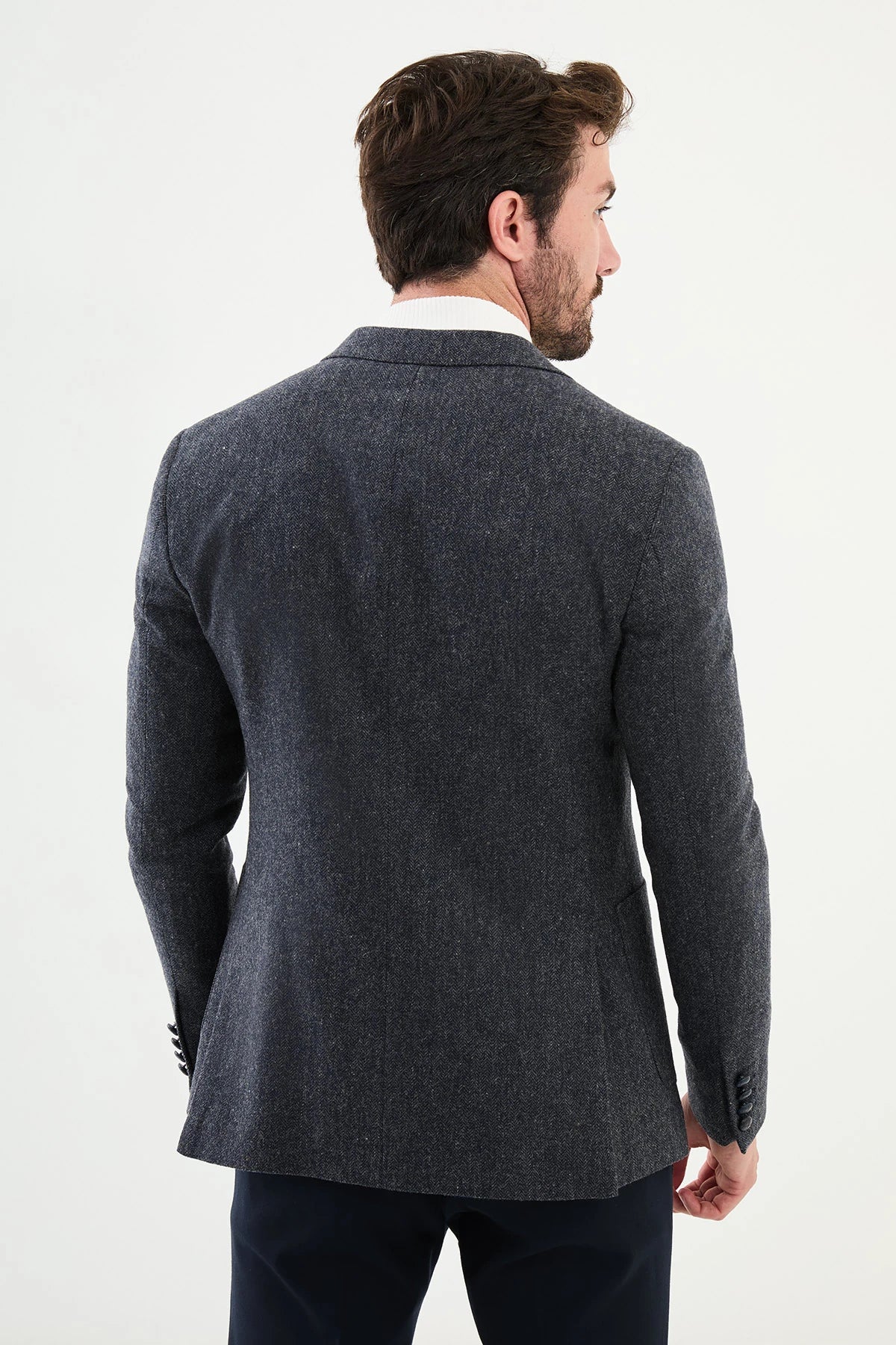 Navy Blue Wool Slim Fit Blazer