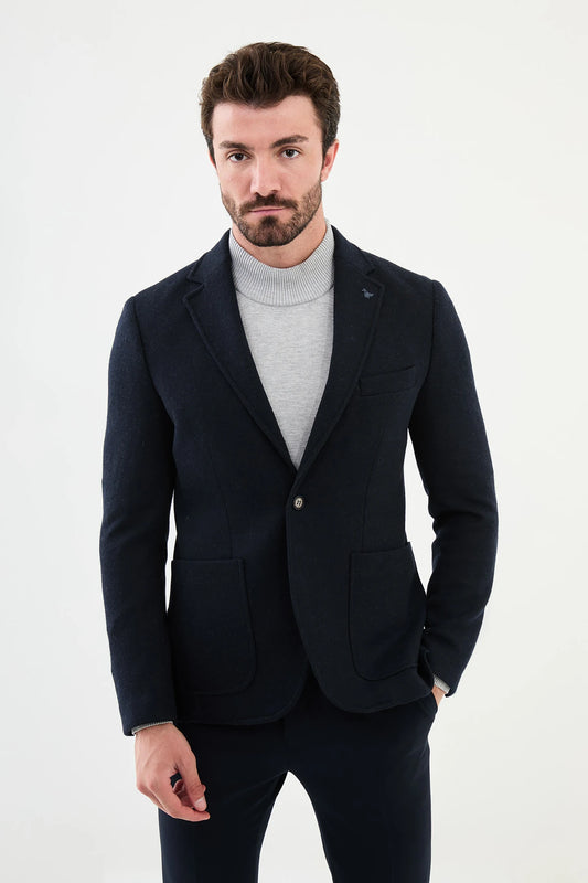 Navy Blue Wool Blazers Premium