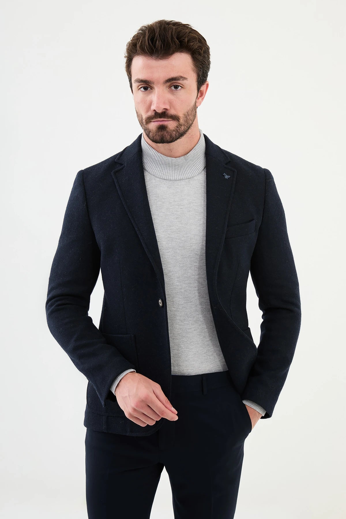 Navy Blue Wool Blazers Premium