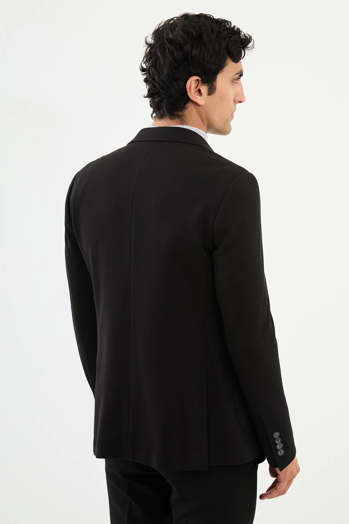 Black Mono Collar Slim Fit Blazer