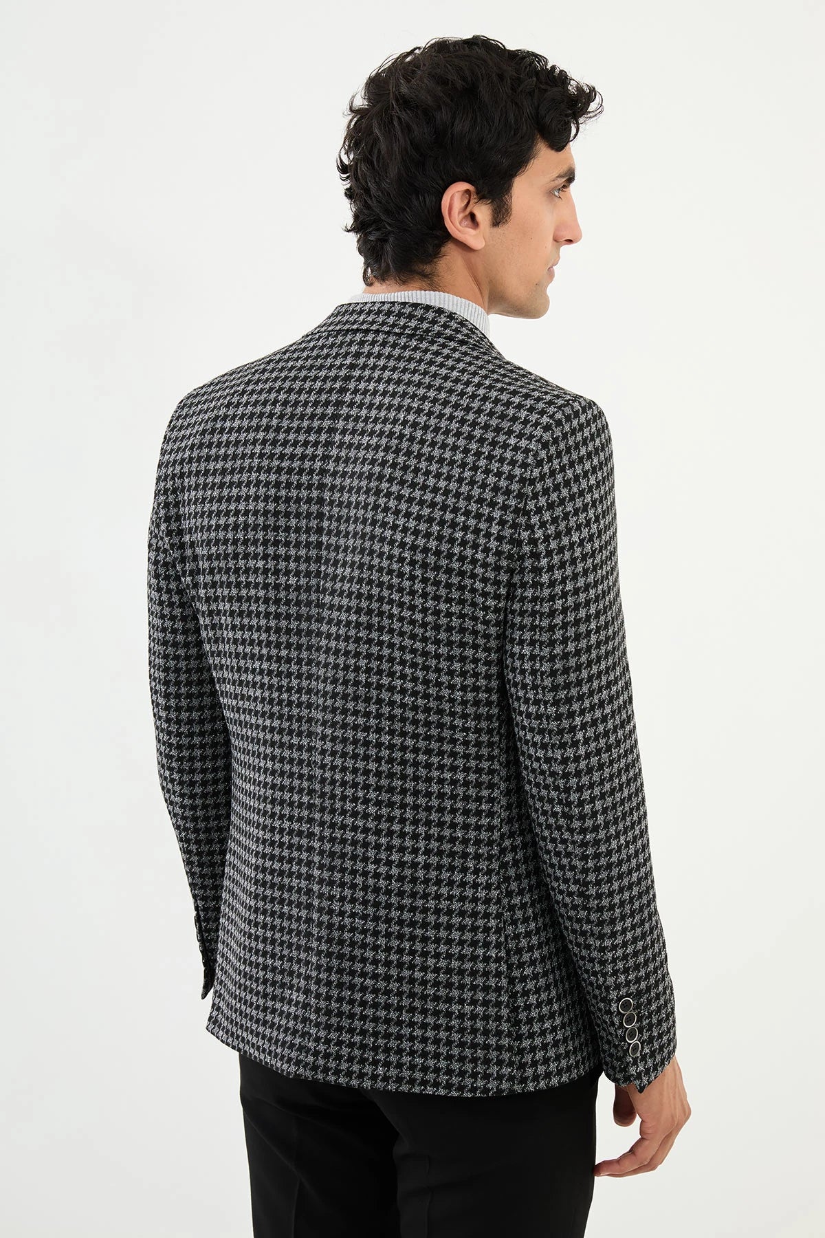 Black And Grey Mono Collar Slim Fit Blazer