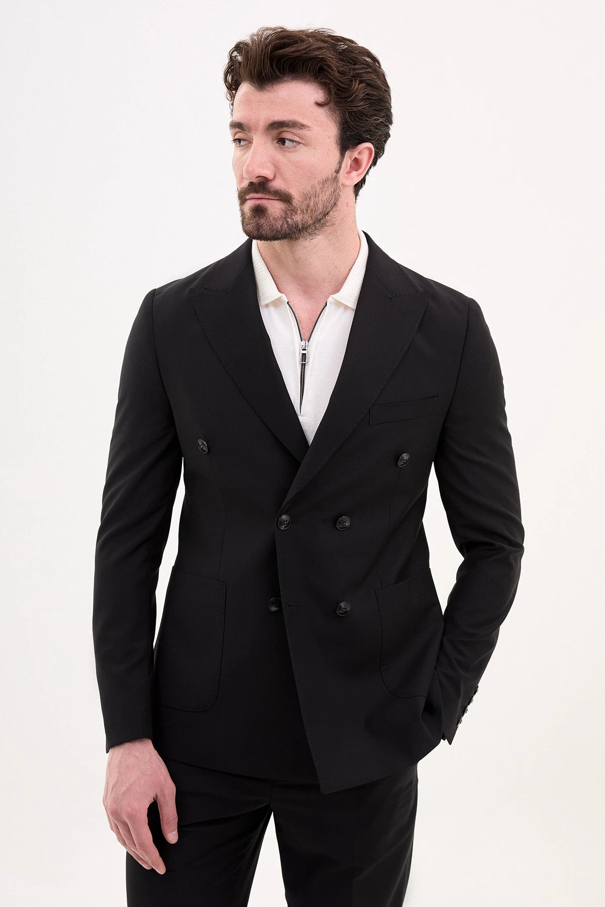 Black Slim Fit Double Breasted Suit