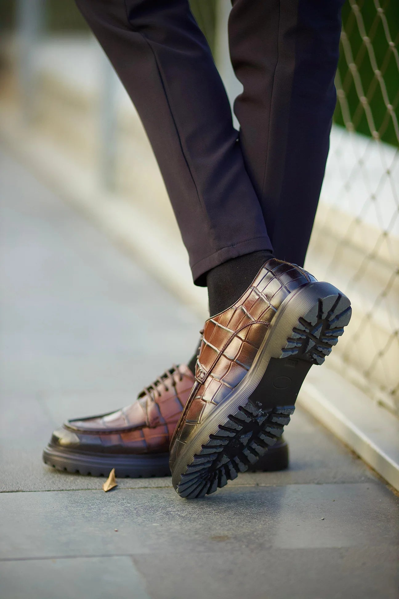 Brown Fully Croc Laces Chunky Shoes