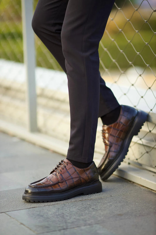 Brown Fully Croc Laces Chunky Shoes