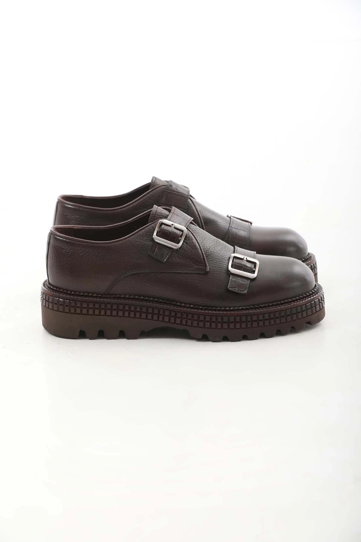 Brown Double Strap Derby Chunky Shoes