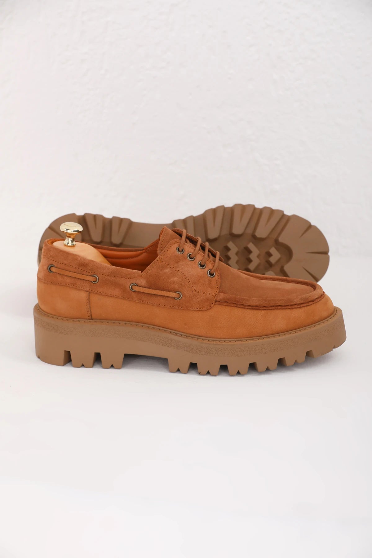 Tan Nubuck Derby Chunky Shoes