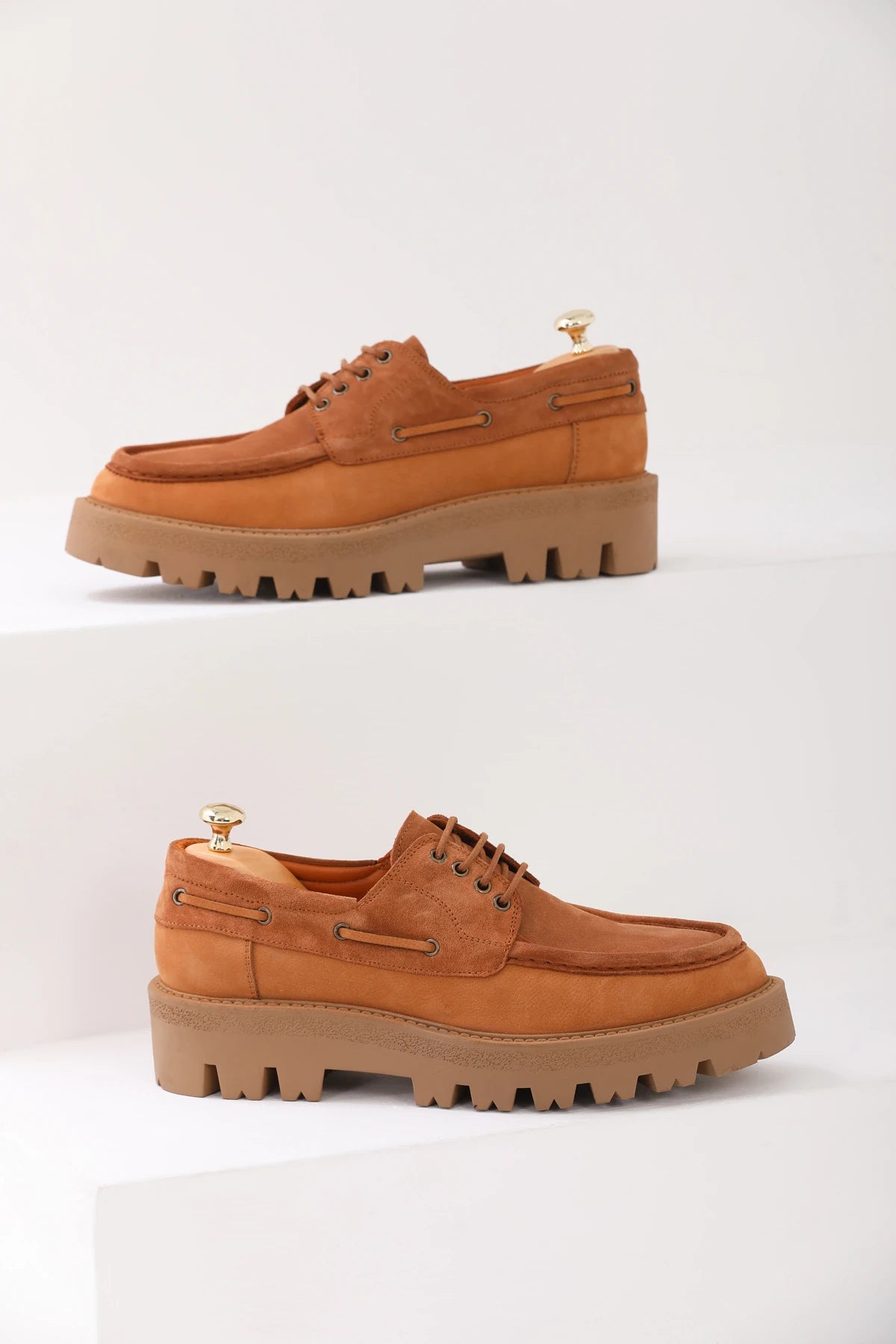 Tan Nubuck Derby Chunky Shoes