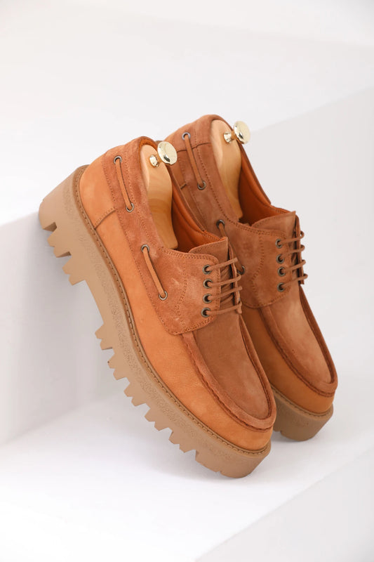 Tan Nubuck Derby Chunky Shoes