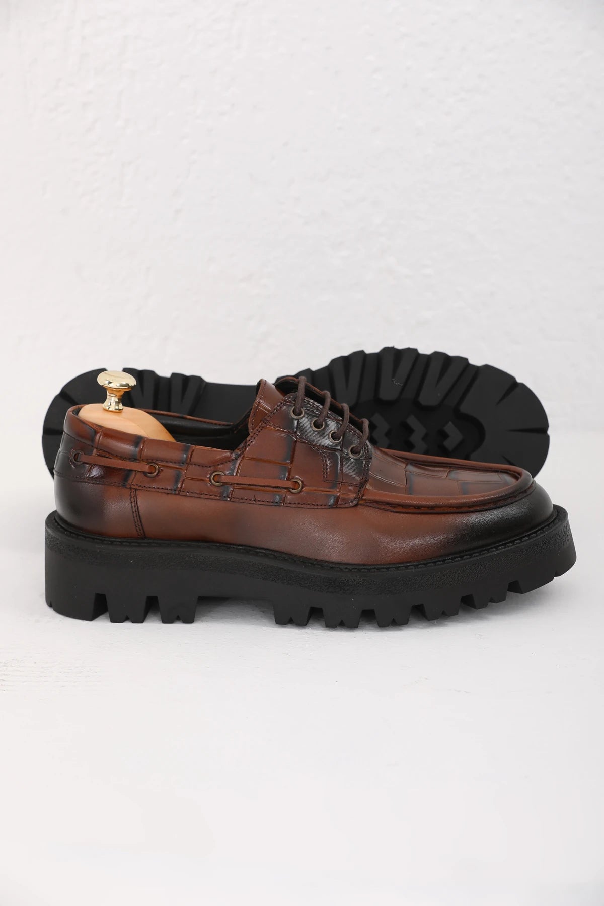 Brown Shaded Croc Derby Chunky Shoes