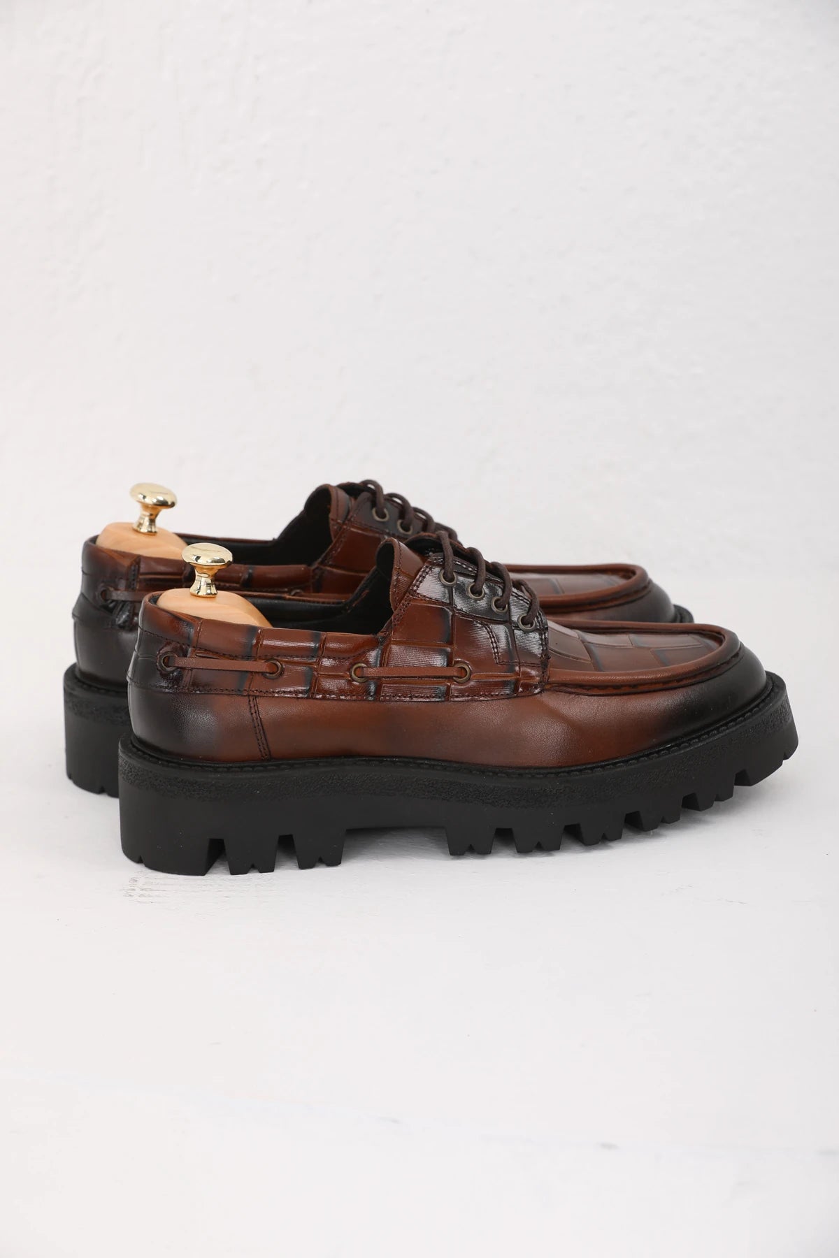 Brown Shaded Croc Derby Chunky Shoes