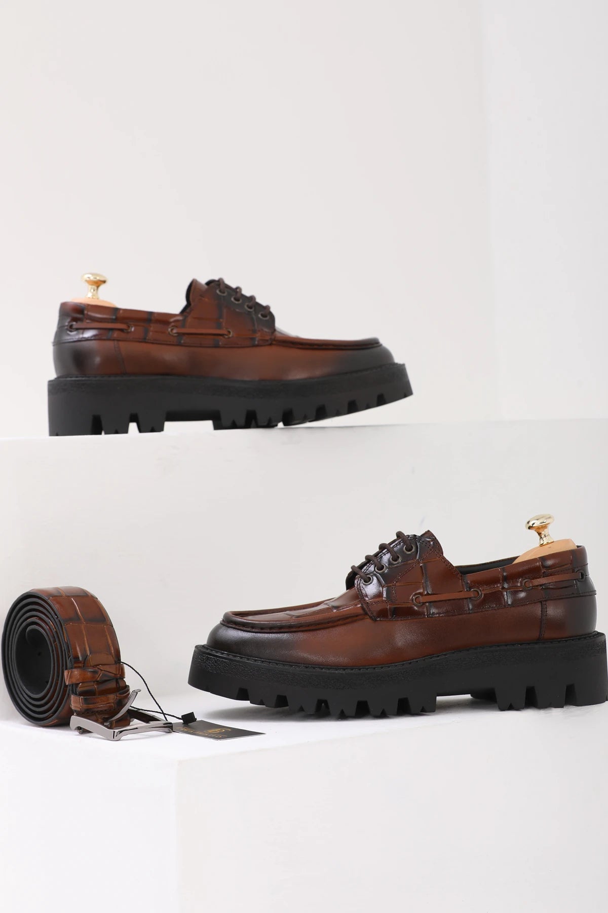 Brown Shaded Croc Derby Chunky Shoes