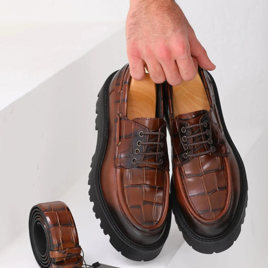 Brown Shaded Croc Derby Chunky Shoes