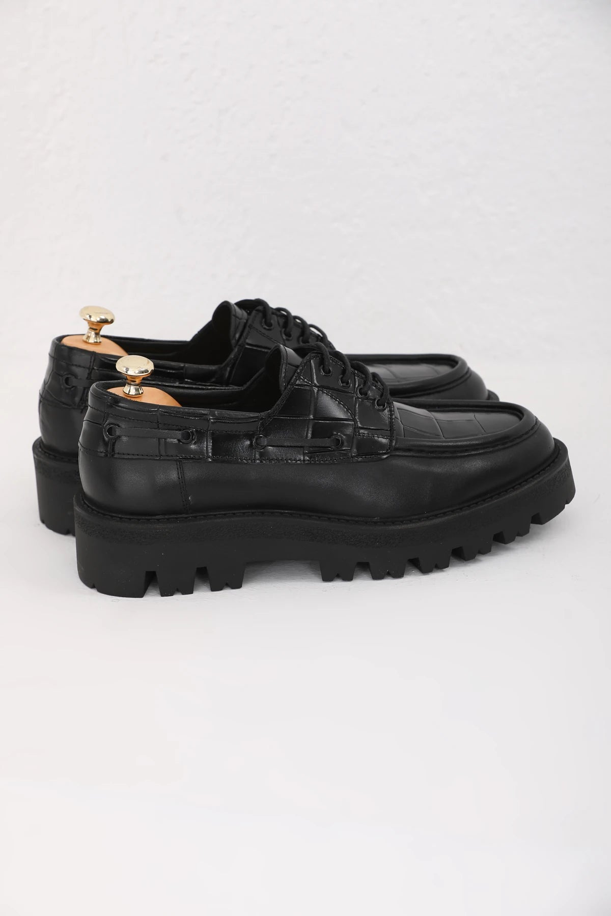 Black Vamp Croc Chunky Shoes