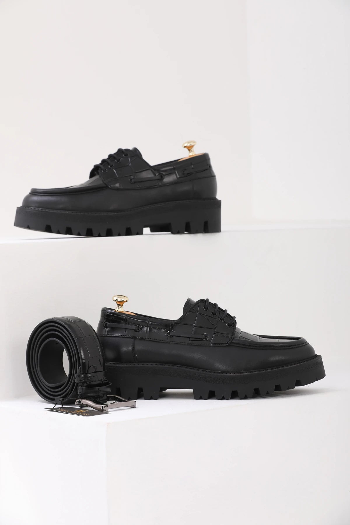 Black Vamp Croc Chunky Shoes