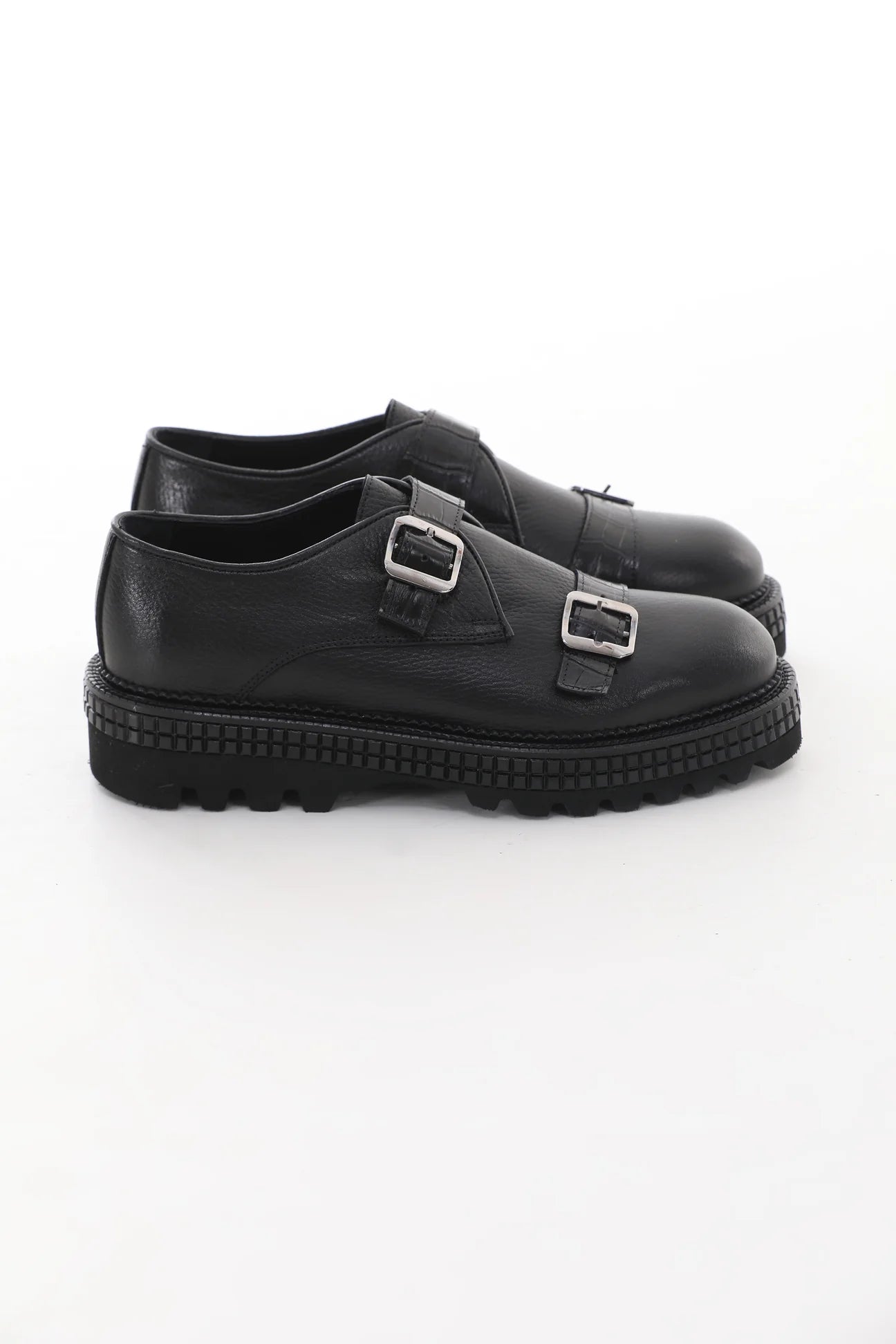 Black Double Strap Derby Chunky Shoes