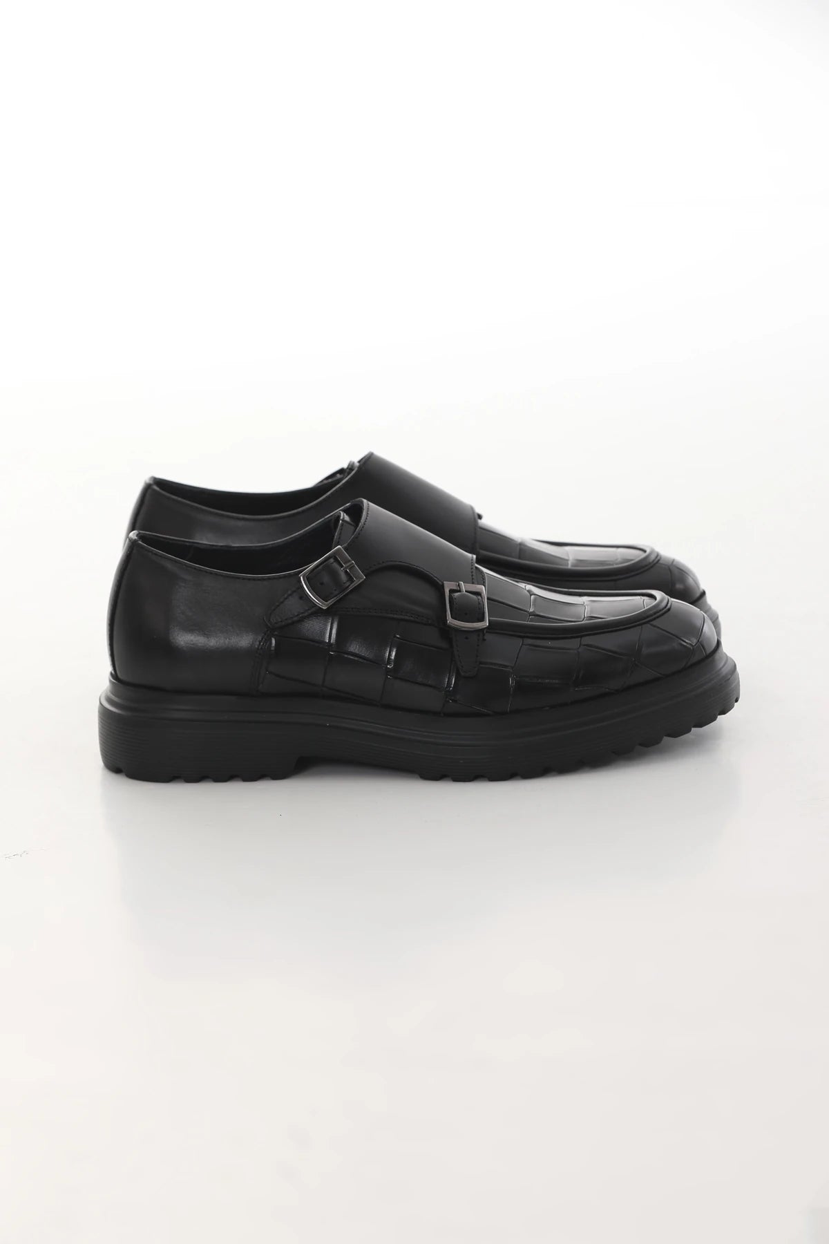 Black Calf Croc Double Monk Chunky