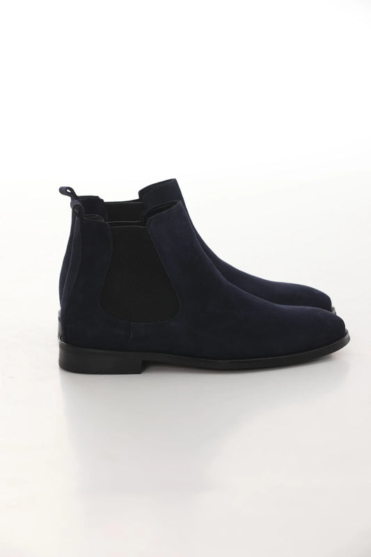 Navy Blue Suede Chelsea Boots F-0035