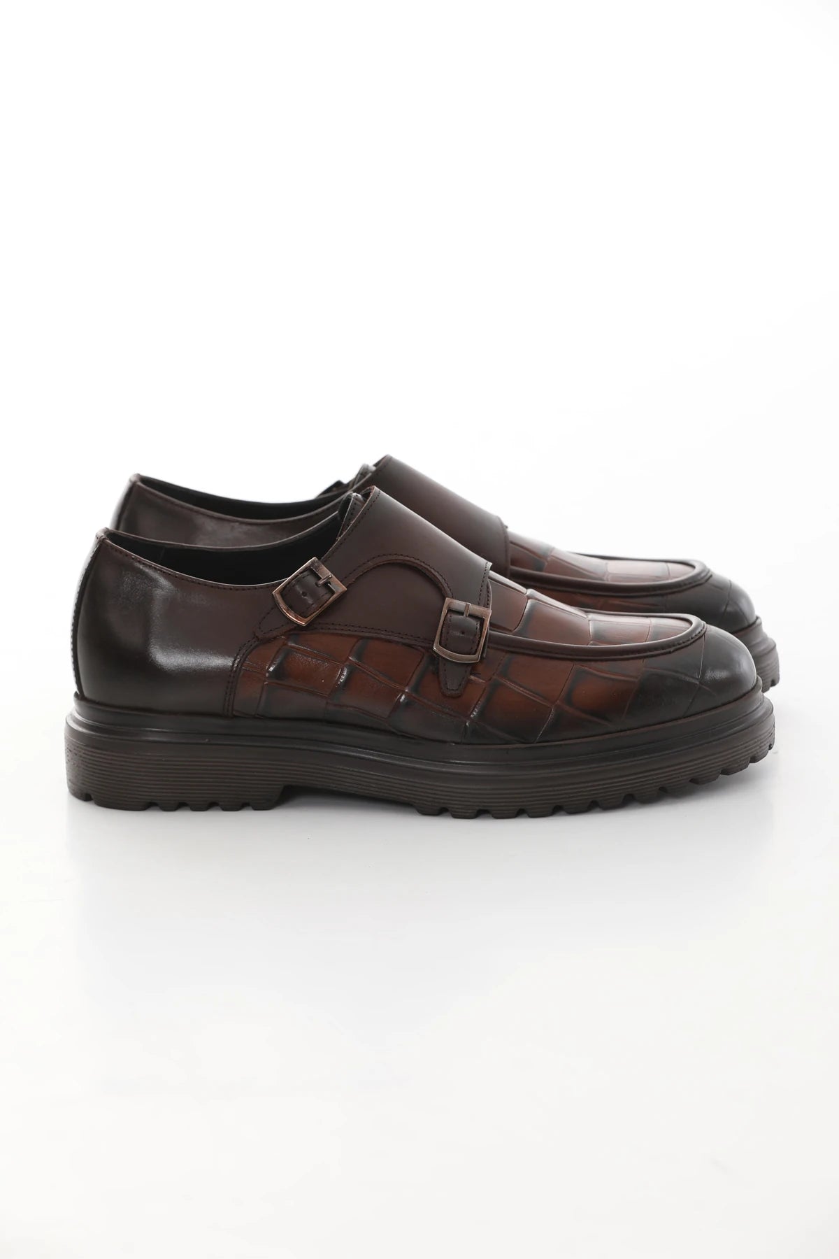 Brown Calf Croc Double Monk Chunky