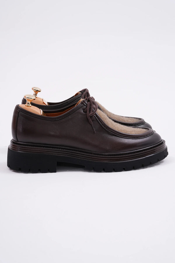 Brown Genuine Leather Felt Detailed Shoes