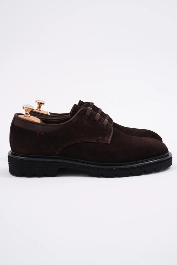 Coffee Suede Derby Chunky Shoes