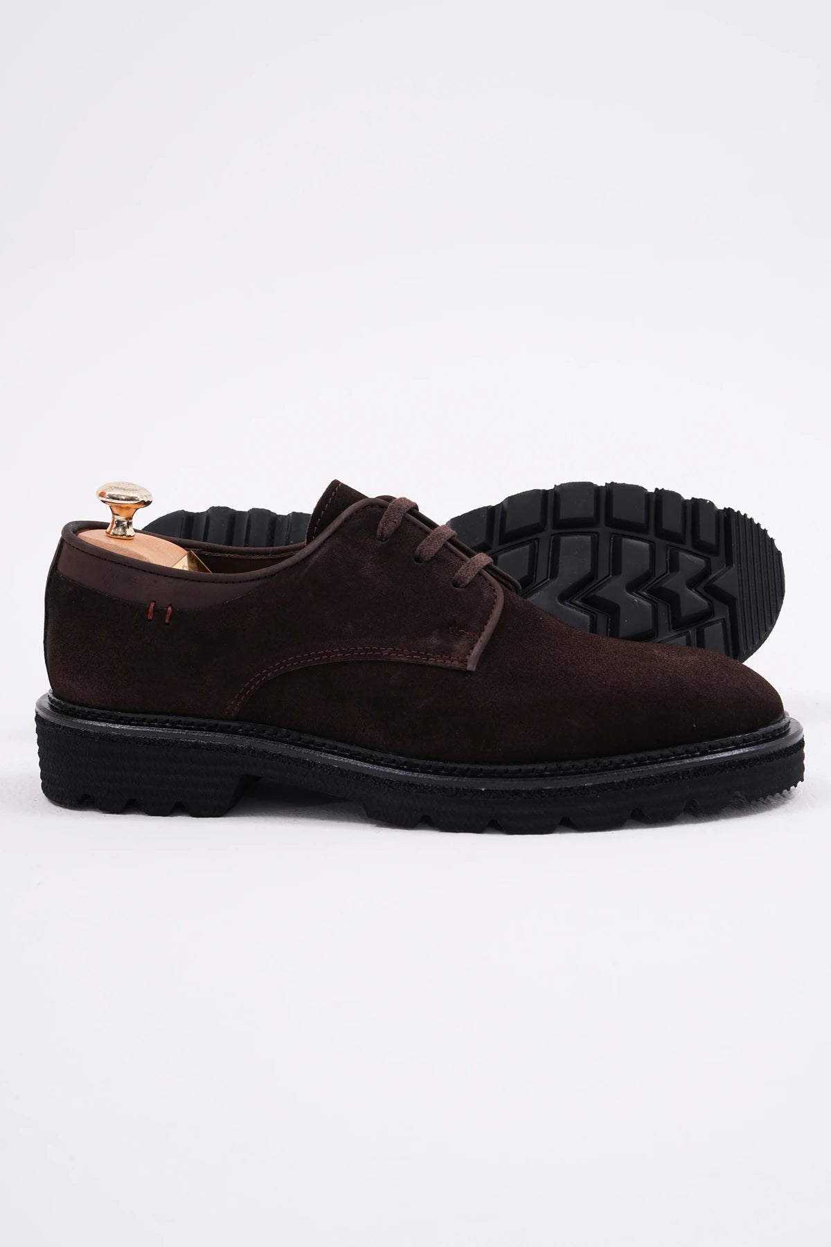 Coffee Suede Derby Chunky Shoes