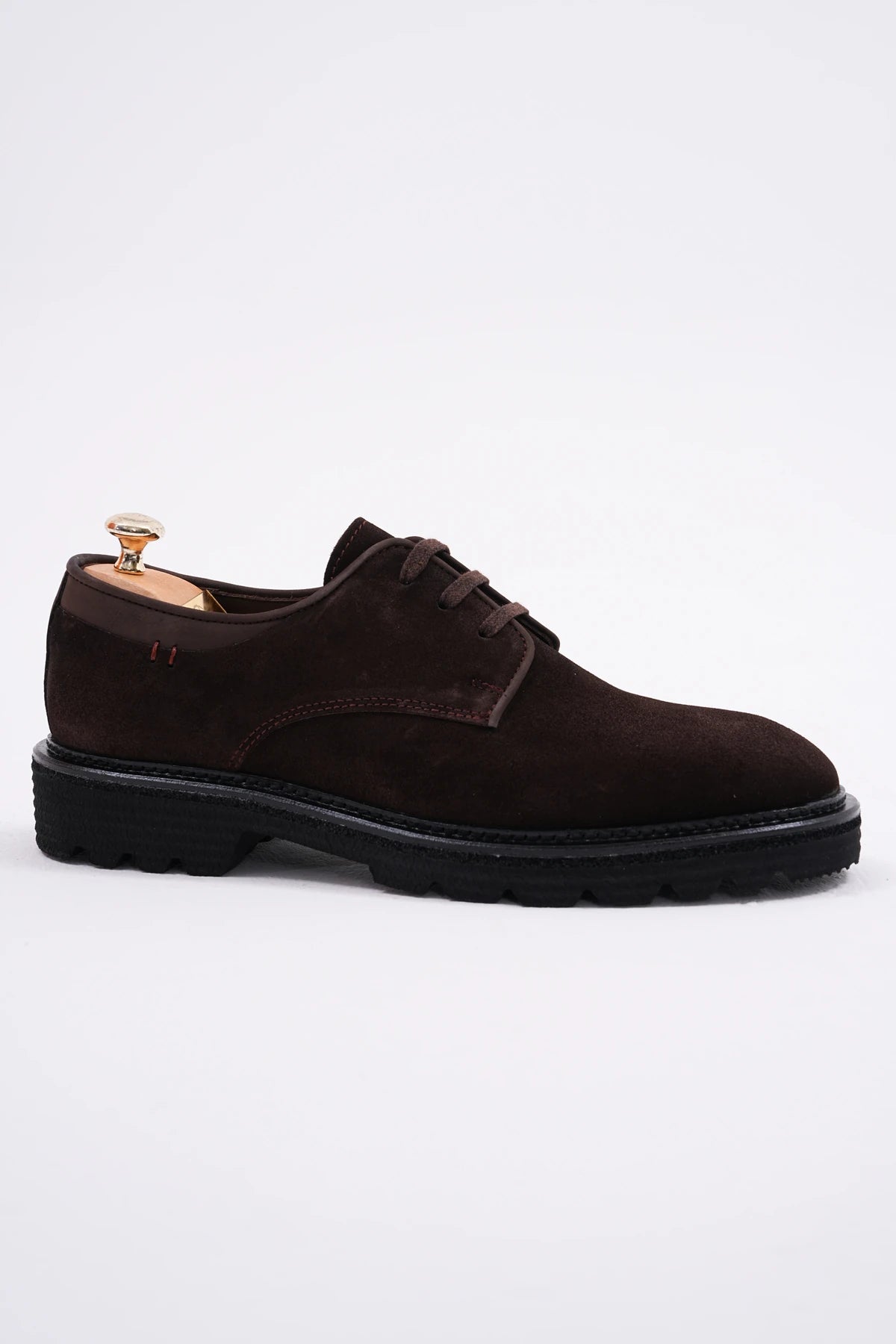 Coffee Suede Derby Chunky Shoes