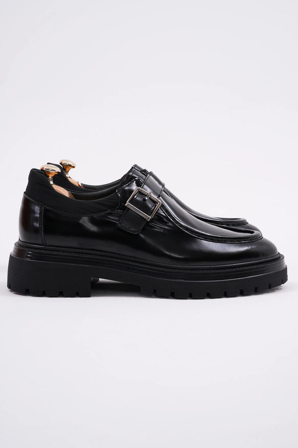 Black Calf Monk Chunky Shoes