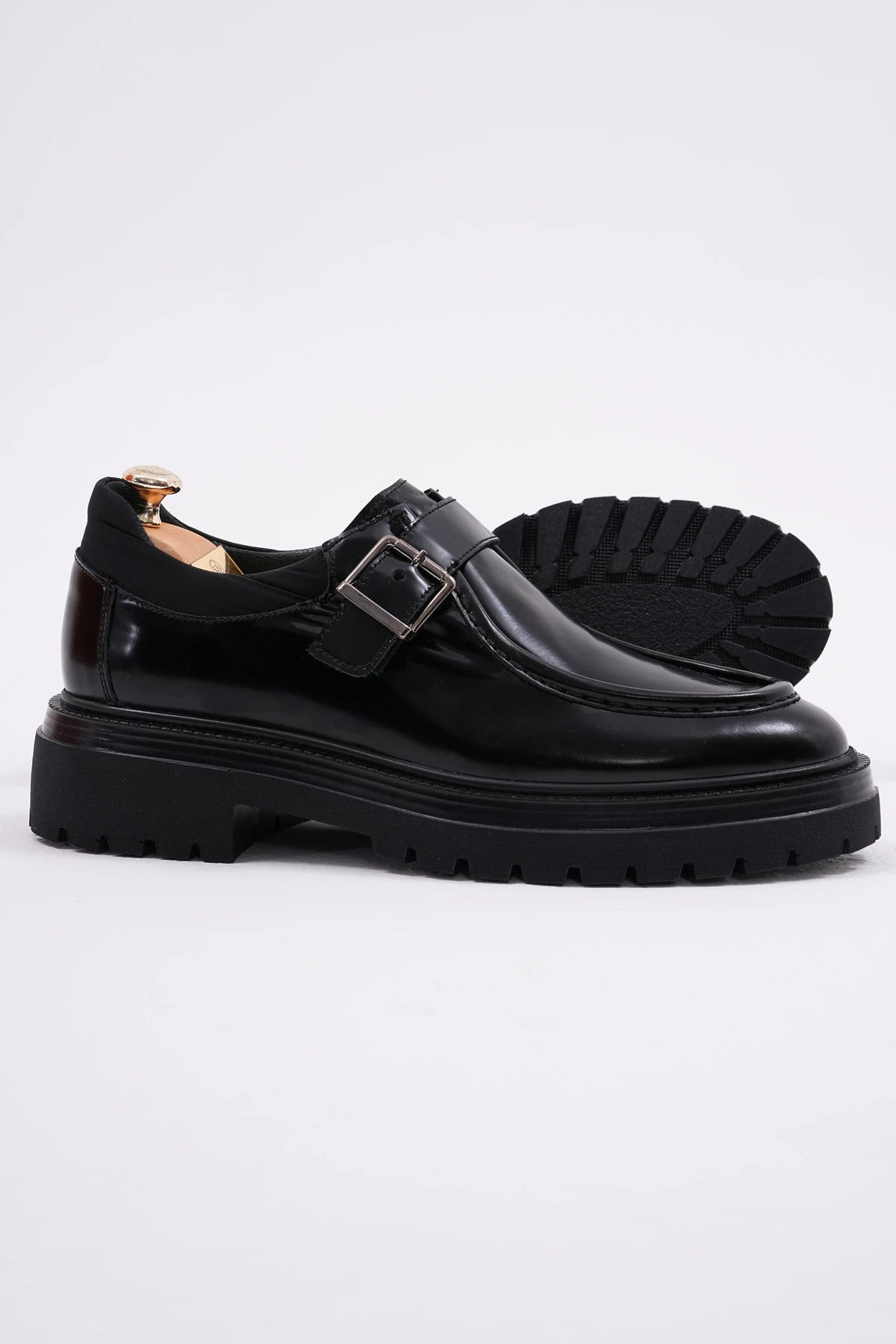 Black Calf Monk Chunky Shoes