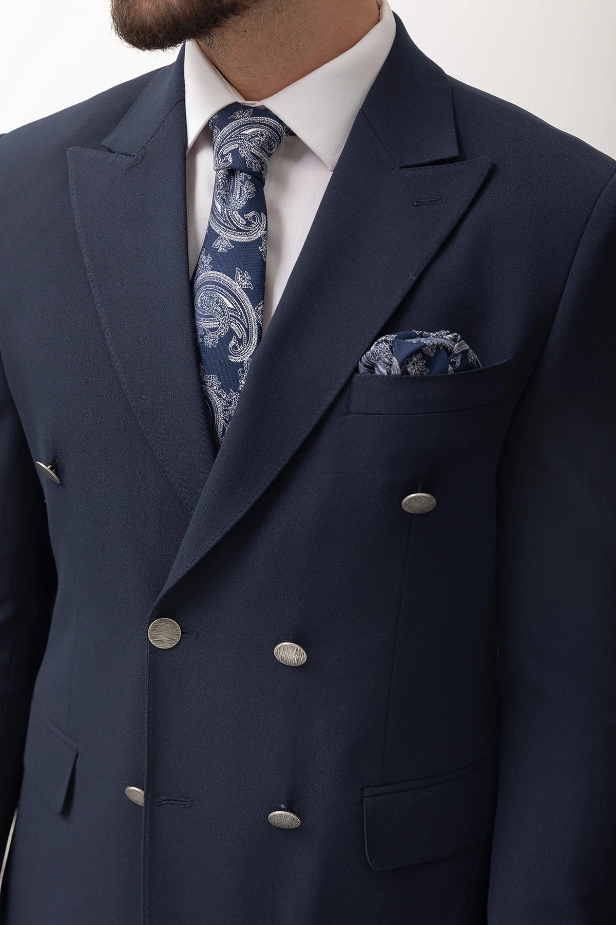 Navy Blue Double Breasted Slim Fit Premium Suit