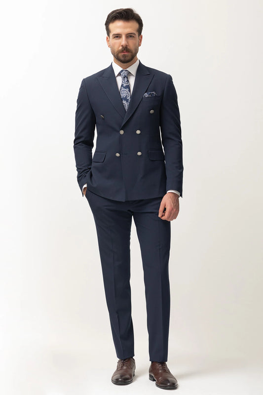 Navy Blue Double Breasted Slim Fit Premium Suit