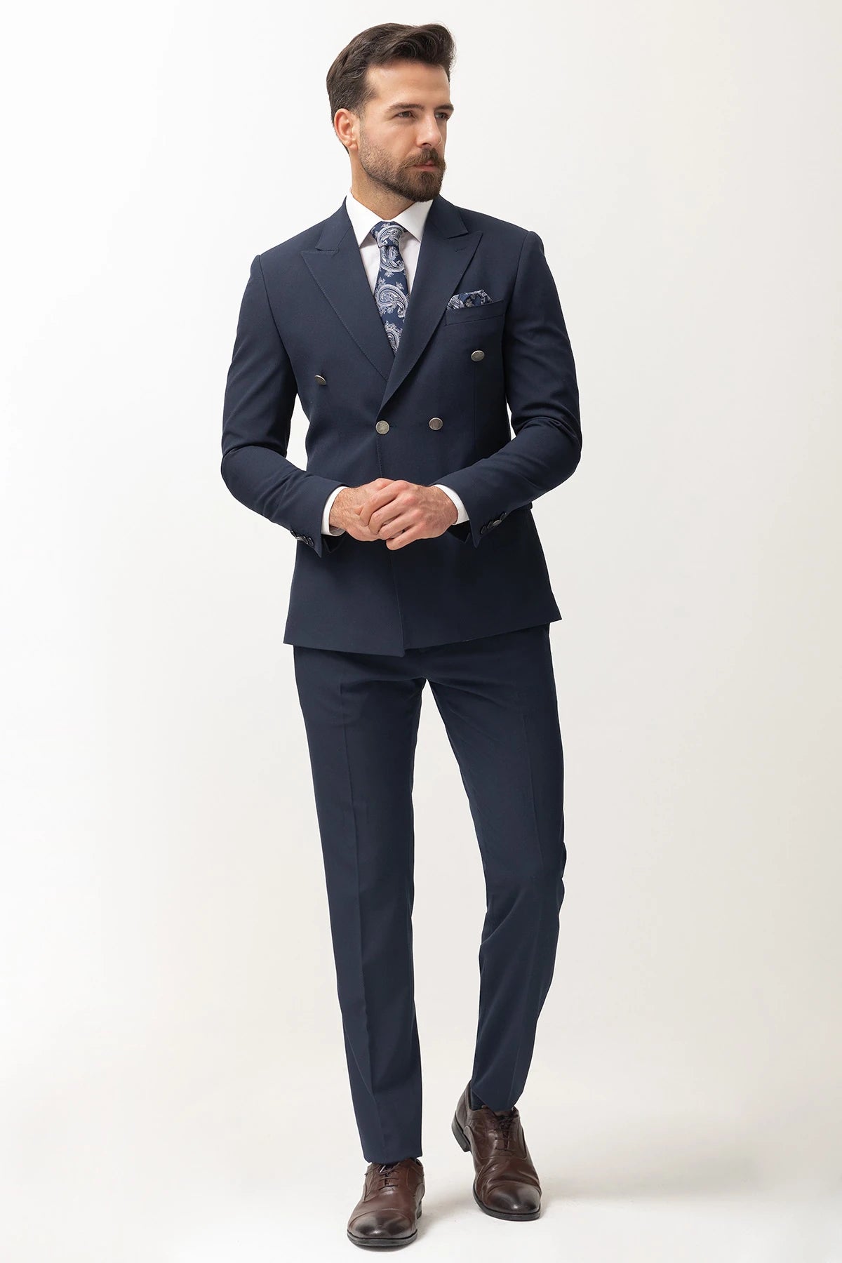 Navy Blue Double Breasted Slim Fit Premium Suit