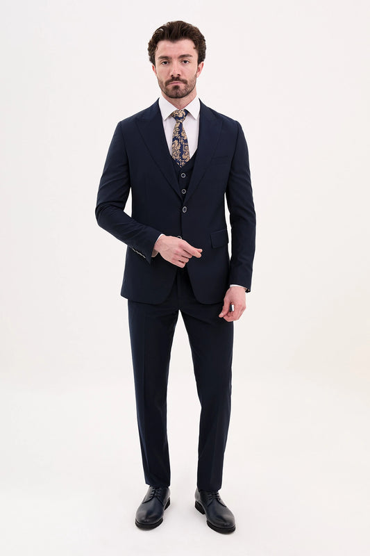 Navy Blue Slim Fit Pointed Collar Suit