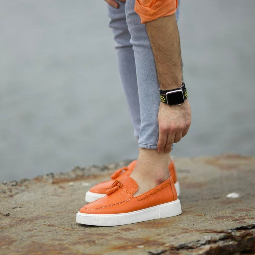 Orange Grain Belgian Tassel Loafer