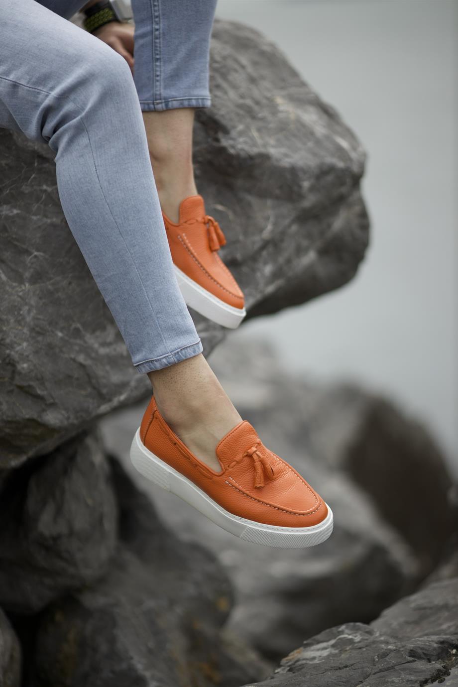 Orange Grain Belgian Tassel Loafer