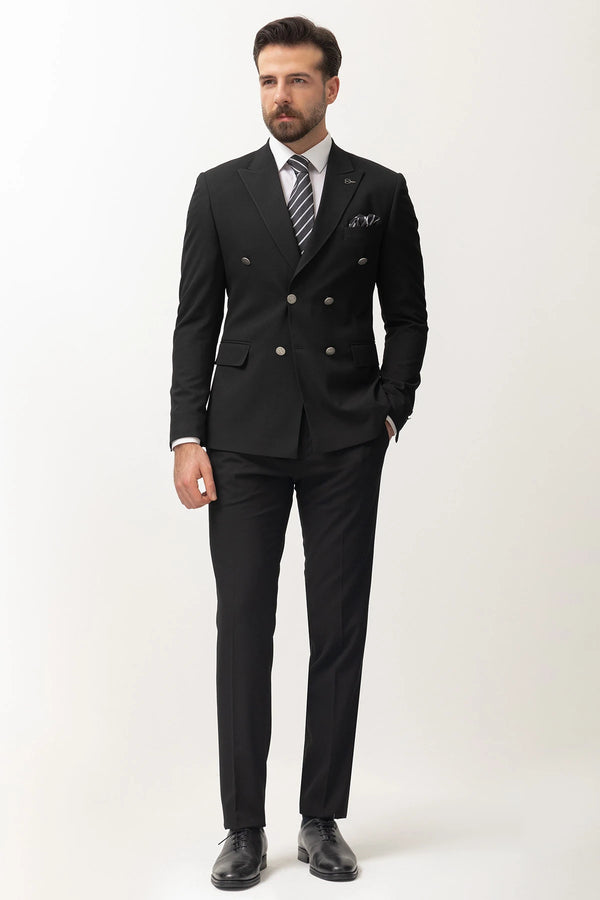 Black Double Breasted Slim Fit Premium Suit