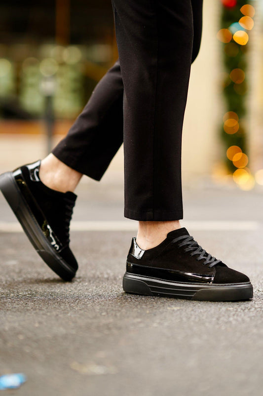 Black Patent Suede Sneakers-SM005
