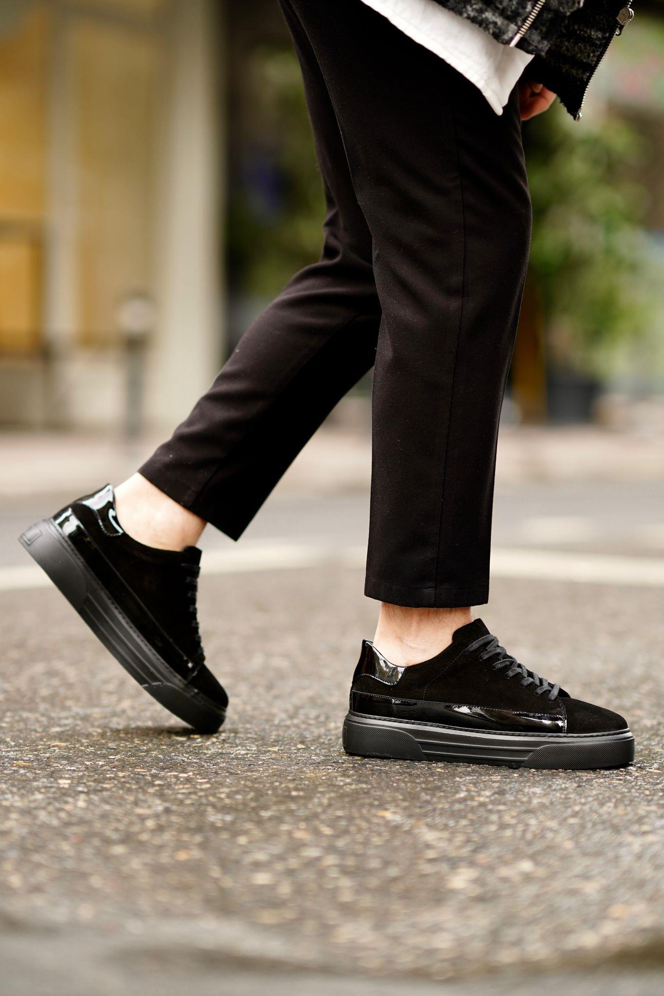 Black Patent Suede Sneakers-SM005