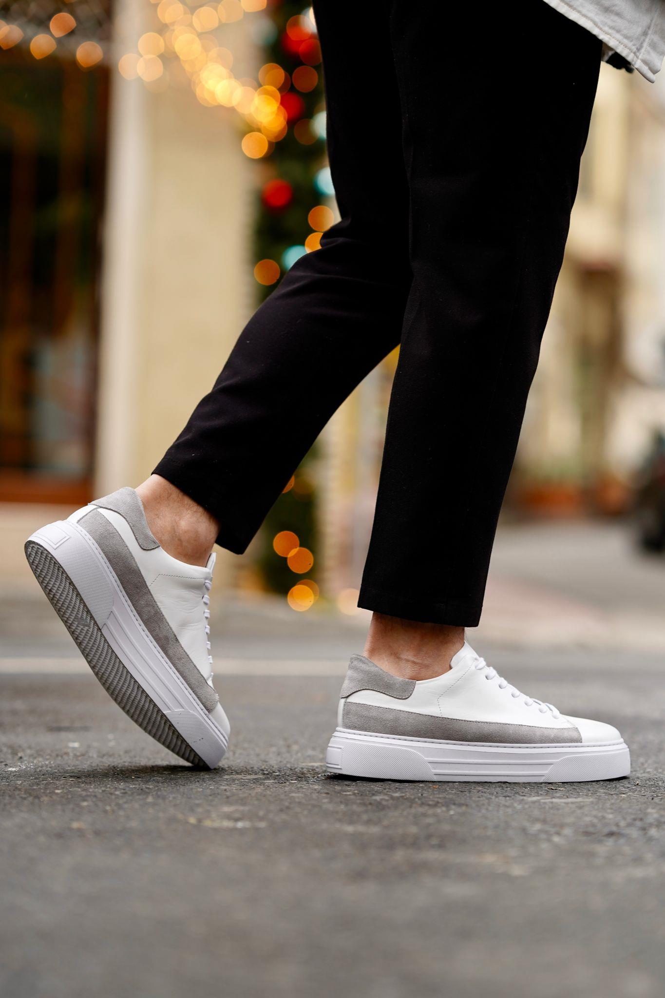 White Grey Suede Sneakers-SM006
